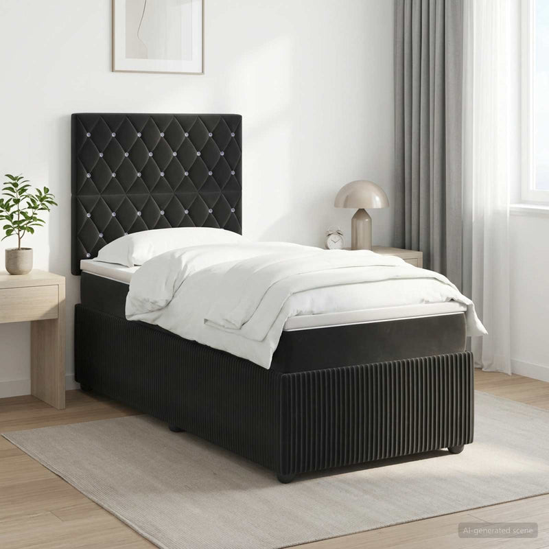Pat boxspring cu saltea cu headboard Negru 100 x 200 cm Catifea