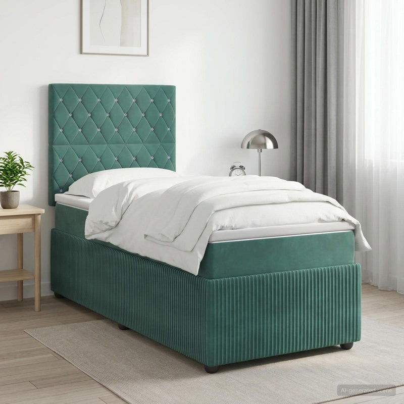 Pat boxspring cu saltea Verde închis 90 x 200 cm Catifea