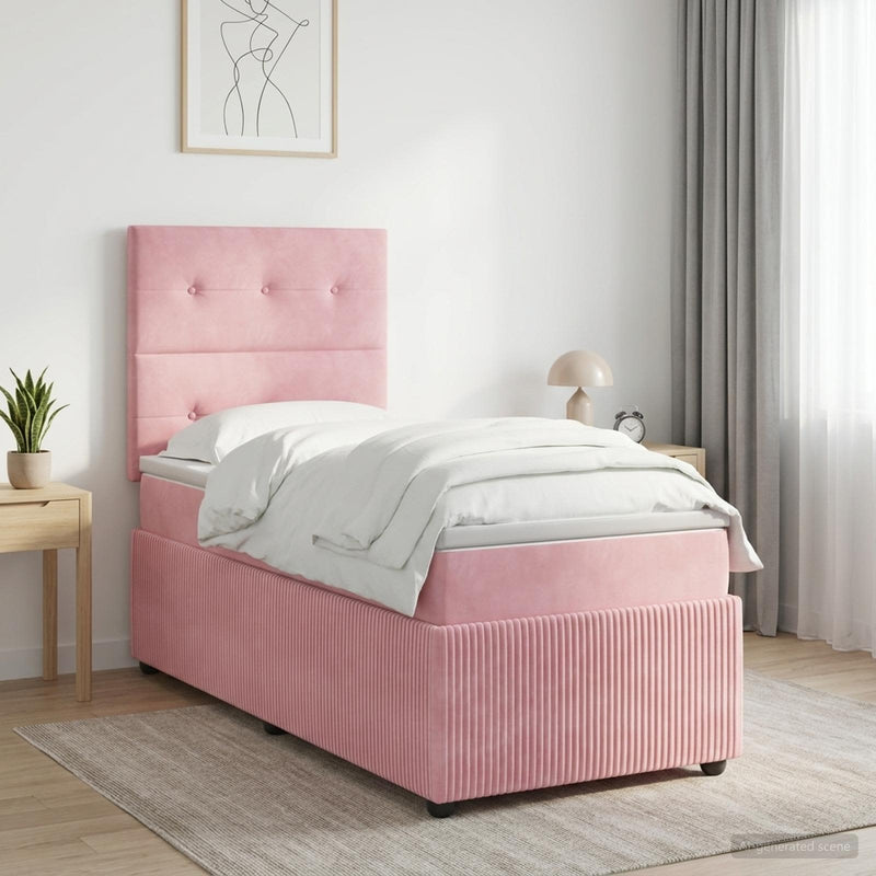 Pat boxspring cu saltea cu headboard Roz 90 x 200 cm Catifea