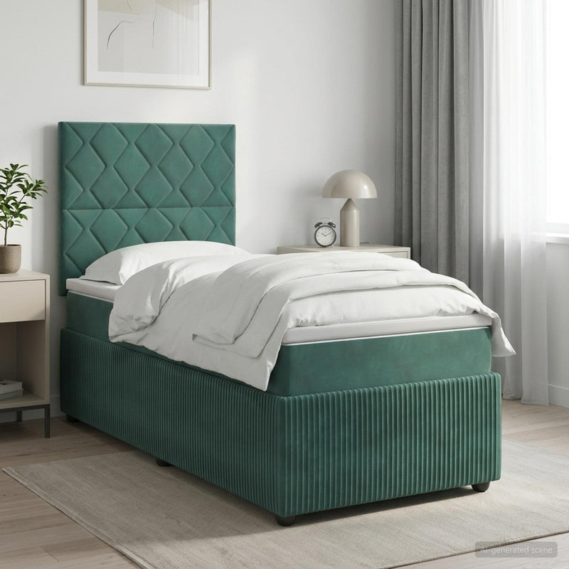 Pat boxspring cu saltea Verde închis 90 x 200 cm Catifea