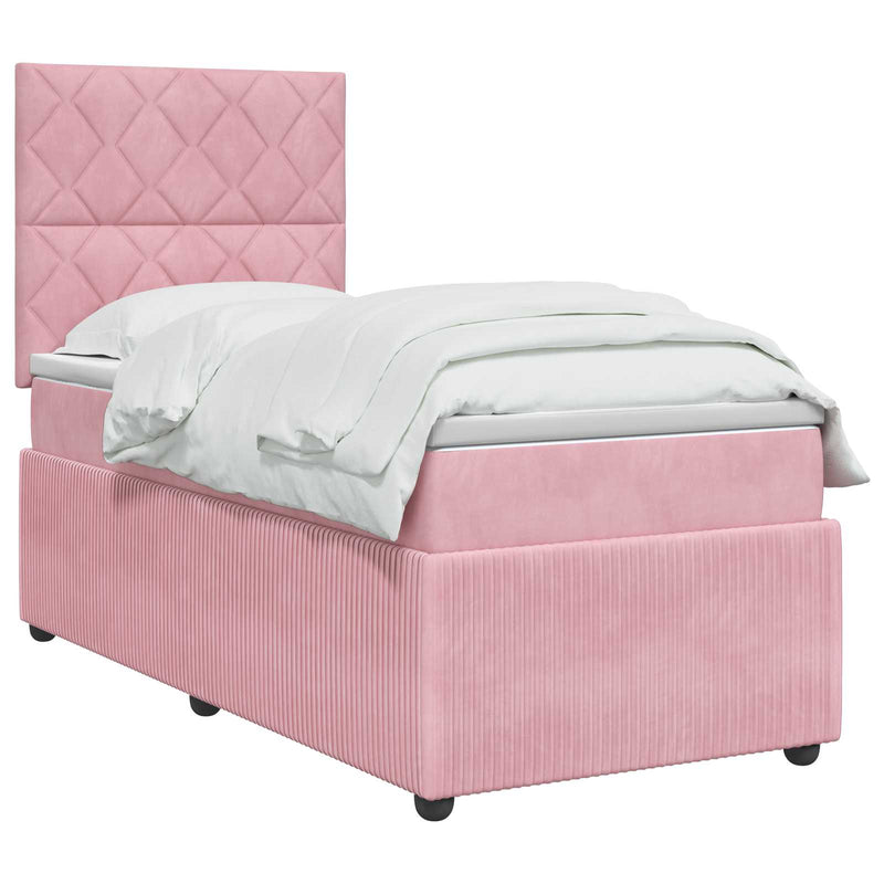 Pat boxspring cu saltea cu headboard Roz 90 x 200 cm Catifea