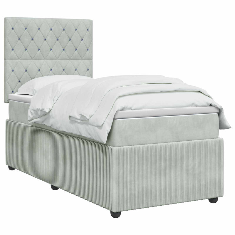 Pat boxspring cu saltea Gri deschis 100 x 200 cm Catifea