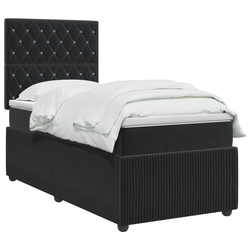 Pat boxspring cu saltea cu headboard Negru 100 x 200 cm Catifea