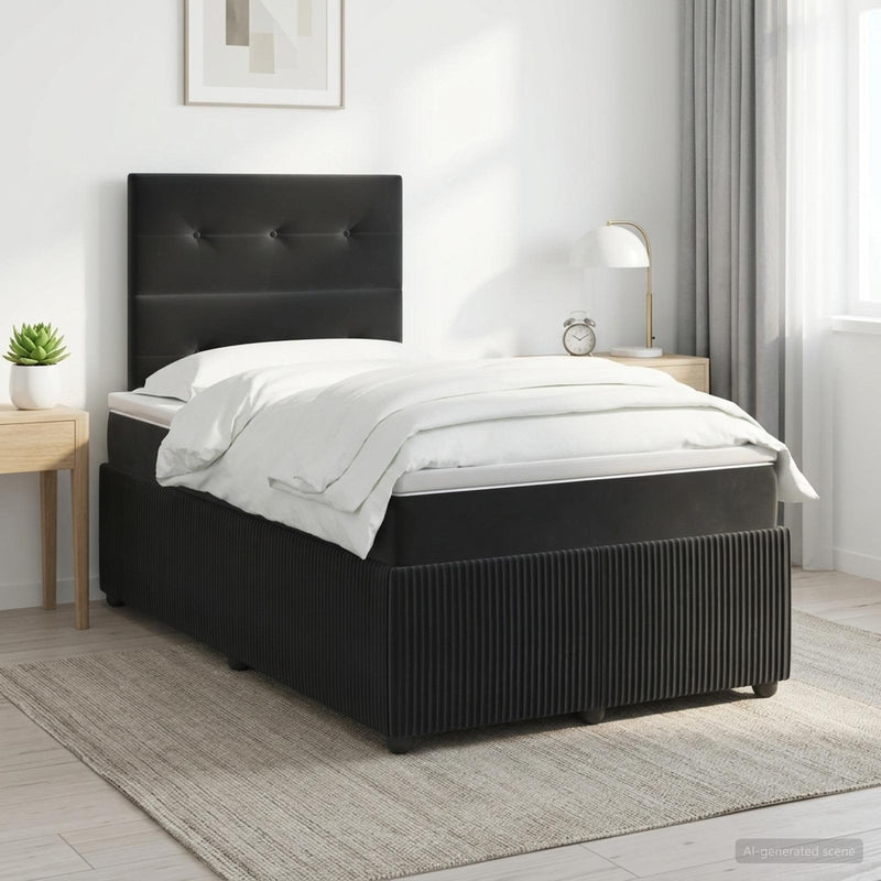 Pat boxspring cu saltea cu headboard Negru 120 x 190 cm Catifea