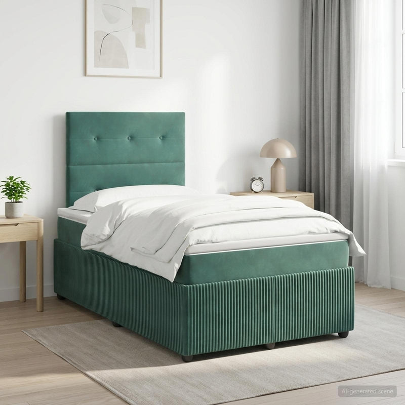Pat boxspring cu saltea Verde închis 120 x 200 cm Catifea