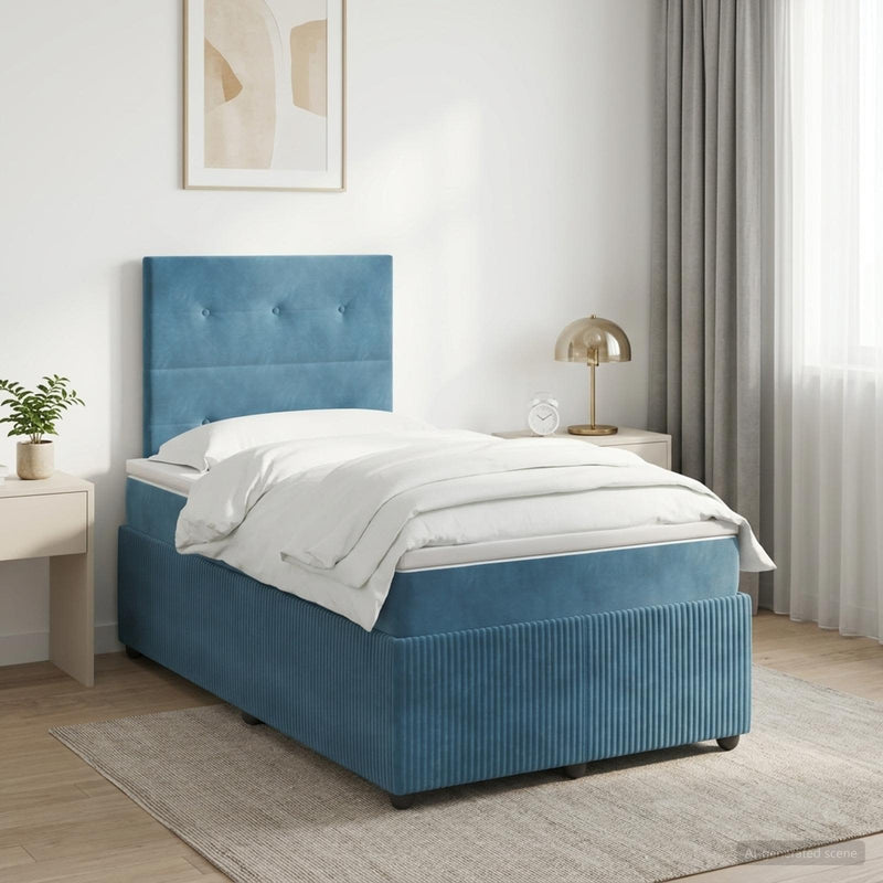 Pat boxspring cu saltea albastru 120 x 190 cm Catifea