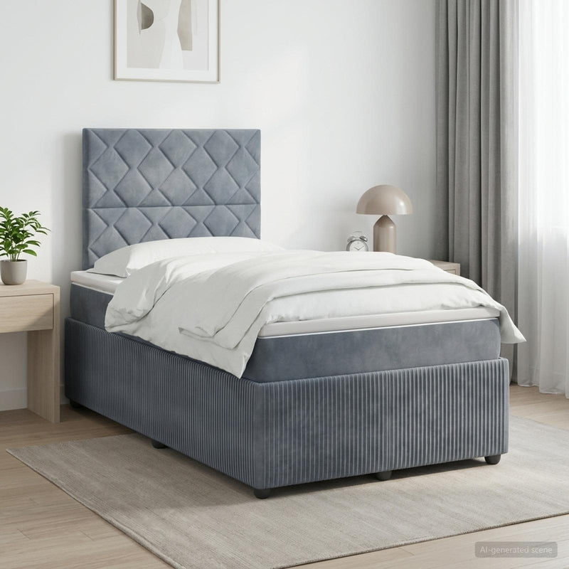 Pat boxspring cu saltea Gri închis 120 x 190 cm Catifea