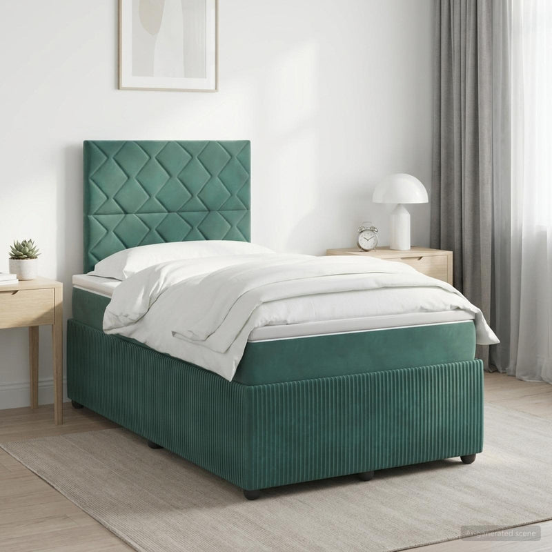 Pat boxspring cu saltea Verde închis 120 x 190 cm Catifea