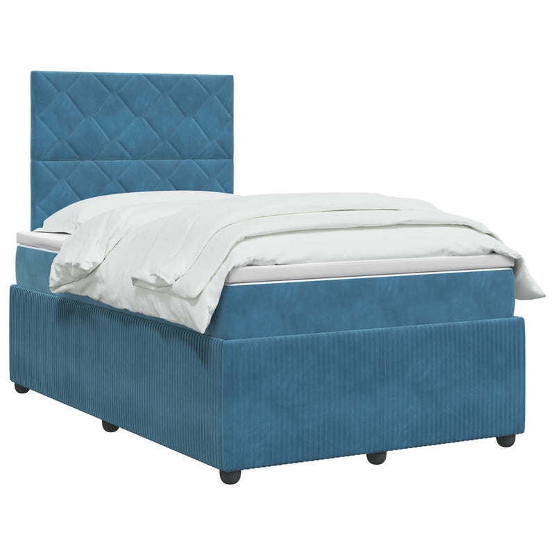 Pat boxspring cu saltea albastru 120 x 190 cm Catifea