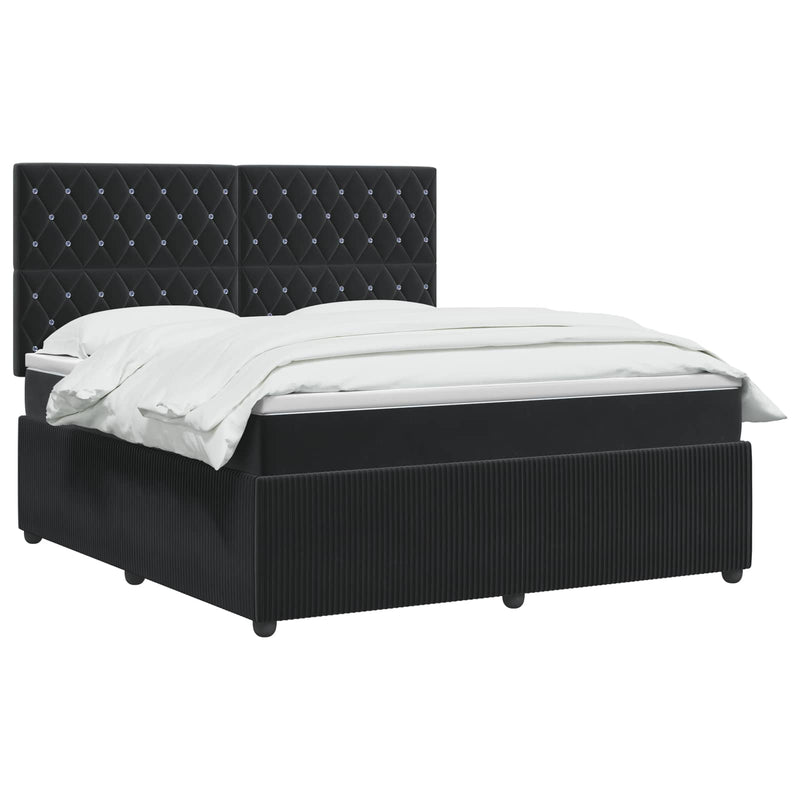 Pat boxspring cu saltea cu headboard Negru 140 x 190 cm Catifea