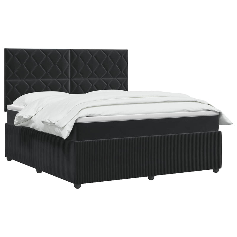 Pat boxspring cu saltea cu headboard Negru 140 x 190 cm Catifea