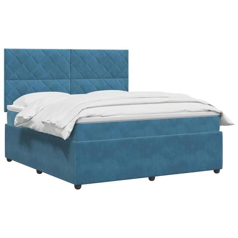 Pat boxspring cu saltea albastru 140 x 190 cm Catifea