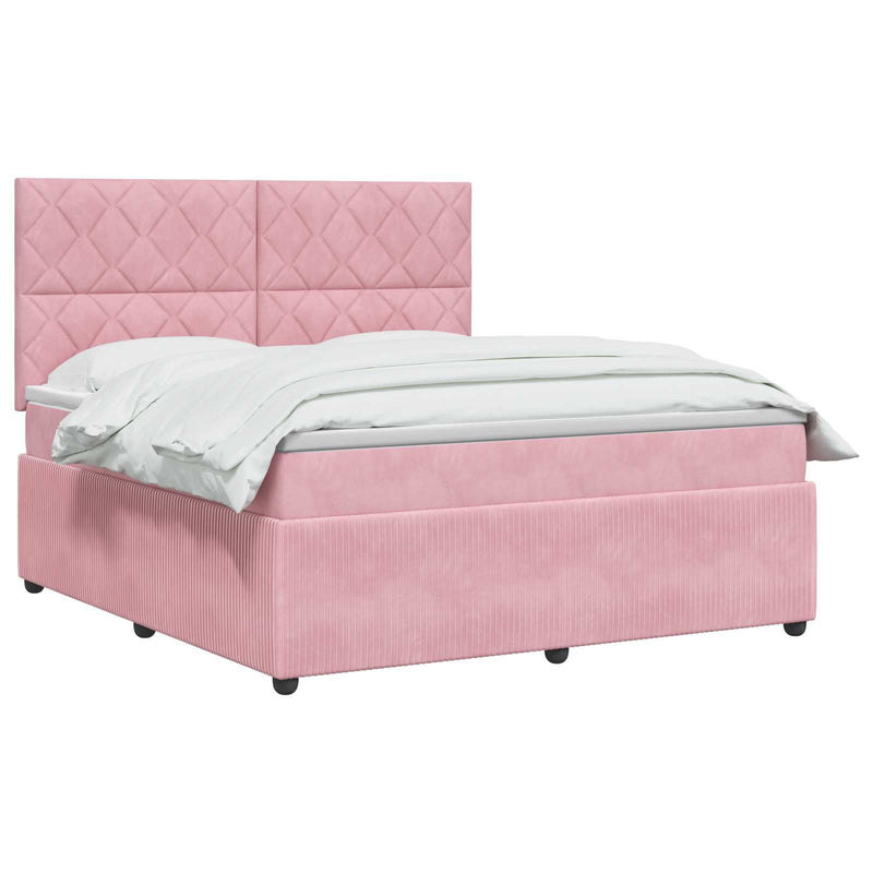 Pat boxspring cu saltea cu headboard Roz 160 x 200 cm Catifea