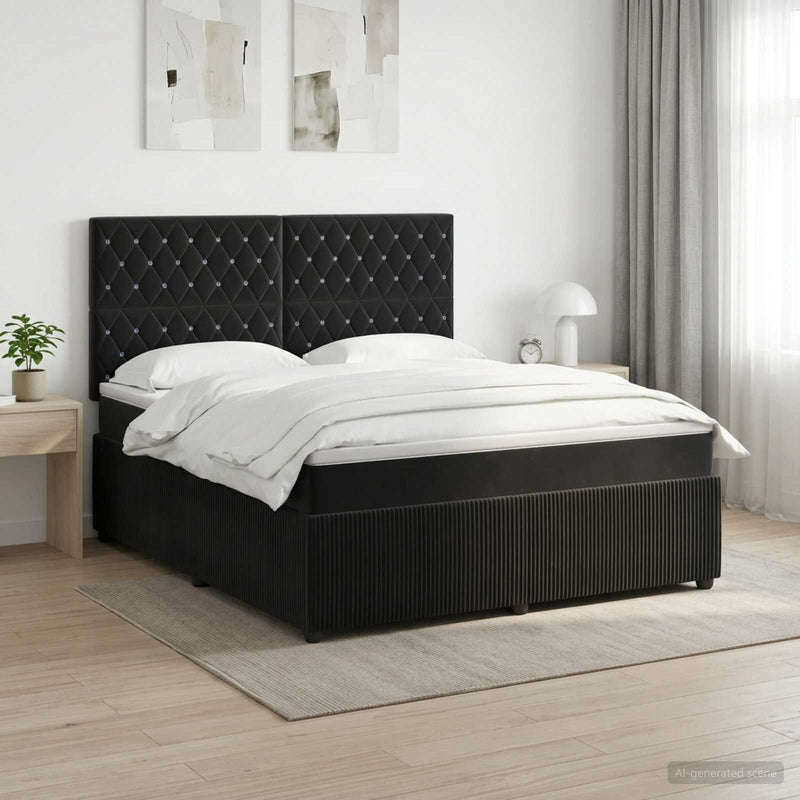 Pat boxspring cu saltea cu headboard Negru 140 x 200 cm Catifea