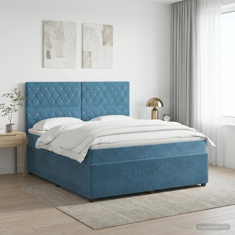 Pat boxspring cu saltea albastru 140 x 200 cm Catifea