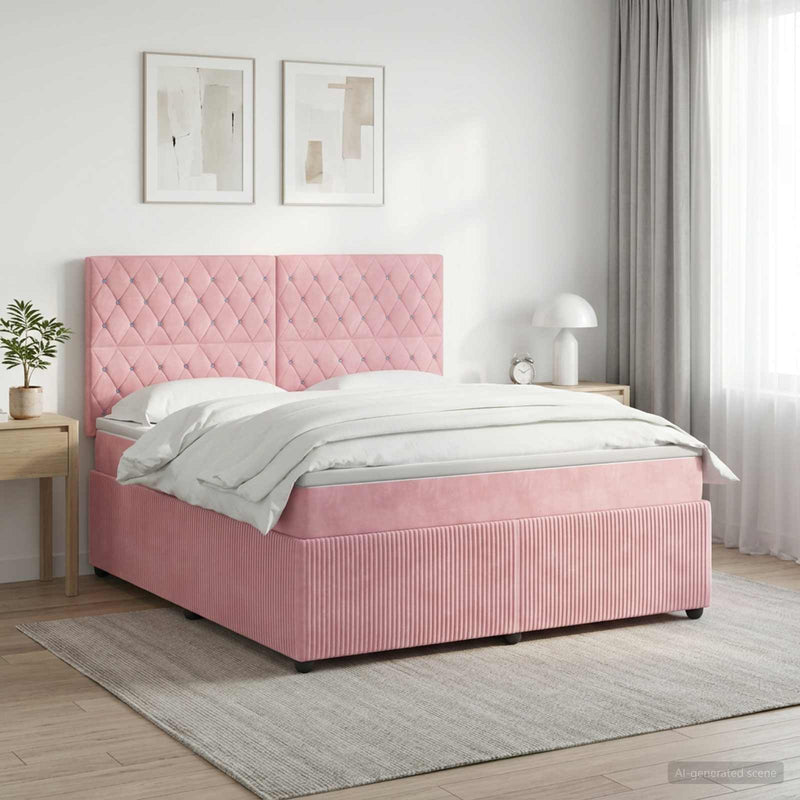 Pat boxspring cu saltea cu headboard Roz 140 x 200 cm Catifea