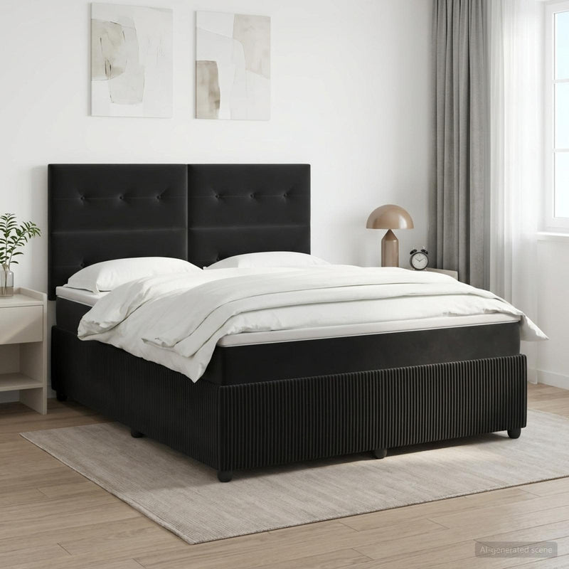 Pat boxspring cu saltea cu headboard Negru 140 x 200 cm Catifea