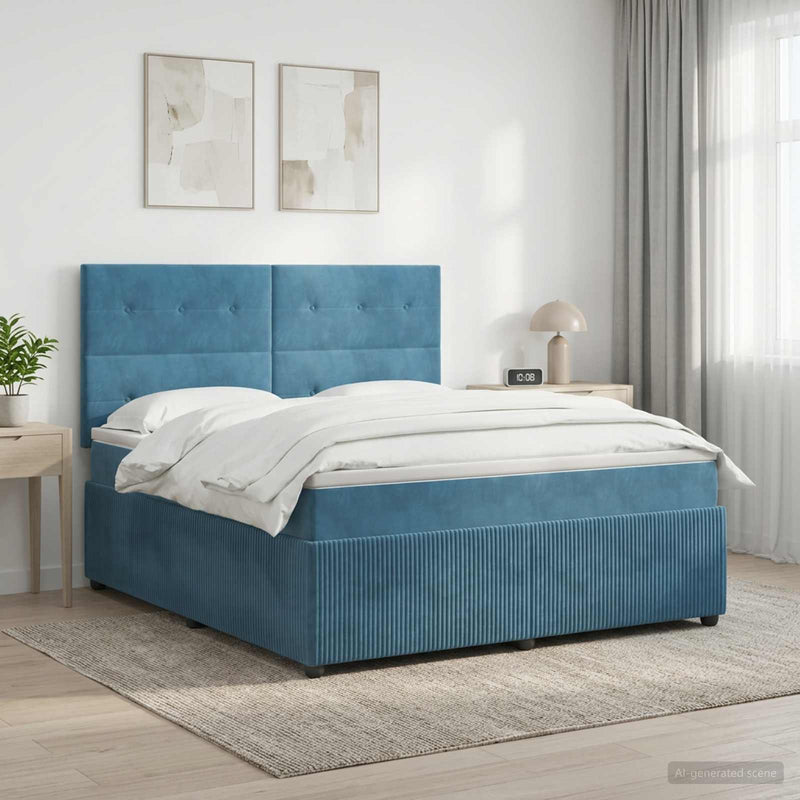 Pat boxspring cu saltea albastru 140 x 200 cm Catifea