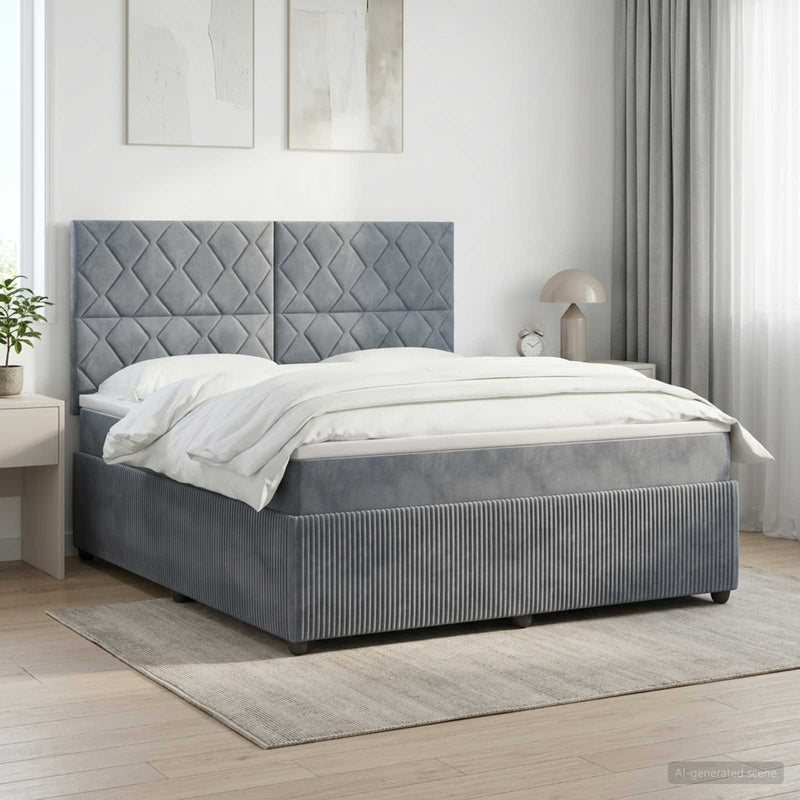Pat boxspring cu saltea Gri închis 140 x 200 cm Catifea