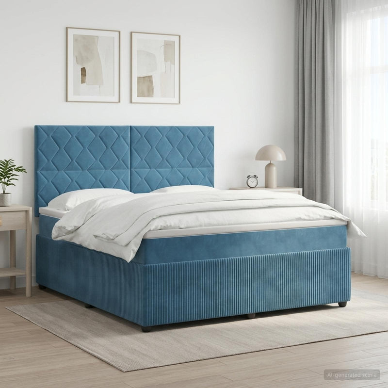 Pat boxspring cu saltea albastru 140 x 200 cm Catifea