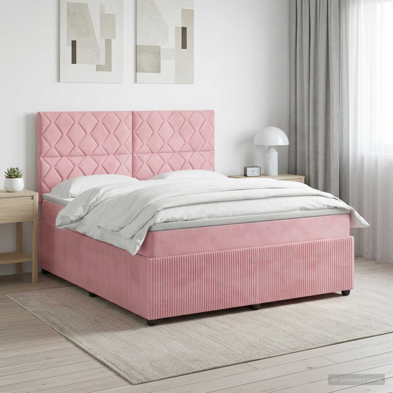 Pat boxspring cu saltea cu headboard Roz 140 x 190 cm Catifea