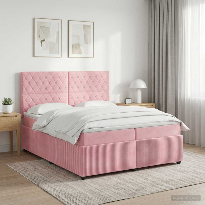 Pat boxspring cu saltea cu headboard Roz 200 x 200 cm Catifea