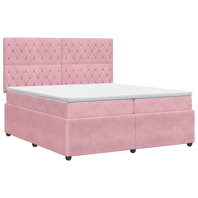 Pat boxspring cu saltea cu headboard Roz 200 x 200 cm Catifea