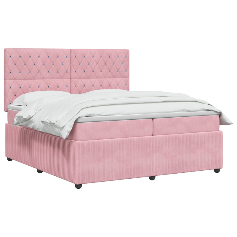 Pat boxspring cu saltea cu headboard Roz 200 x 200 cm Catifea