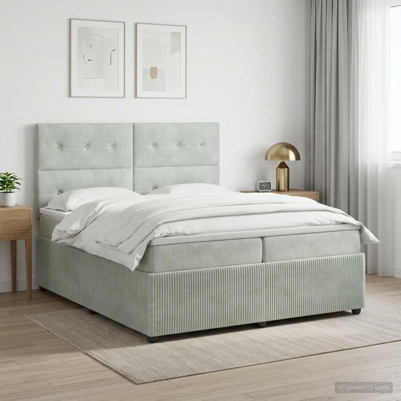 Pat boxspring cu saltea Gri deschis 200 x 200 cm Catifea