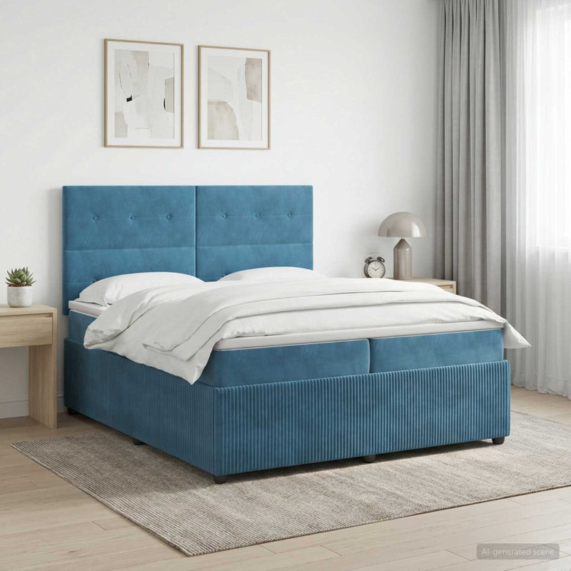 Pat boxspring cu saltea albastru 200 x 200 cm Catifea