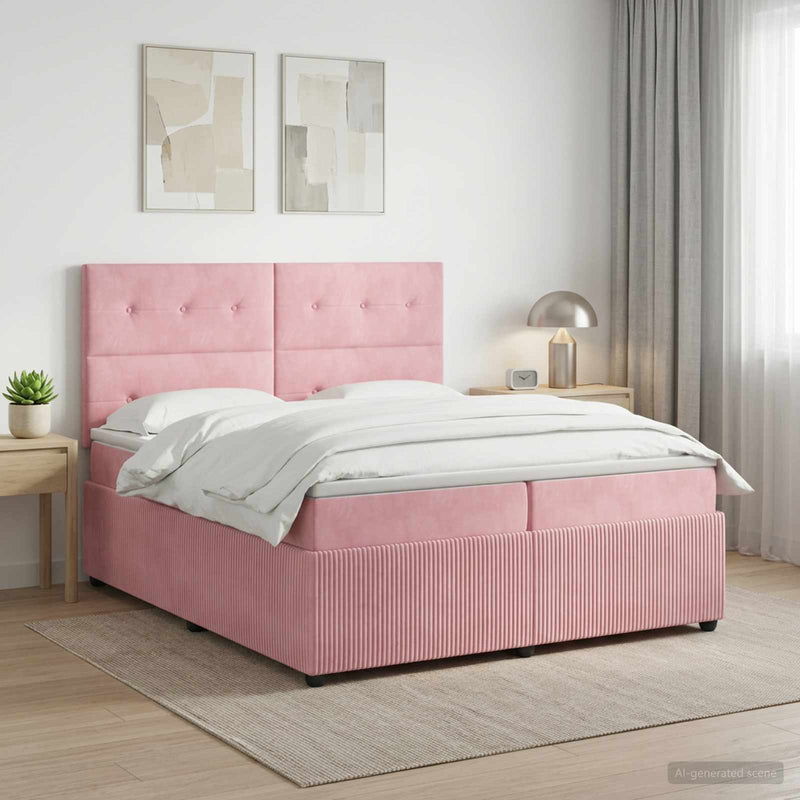 Pat boxspring cu saltea cu headboard Roz 200 x 200 cm Catifea