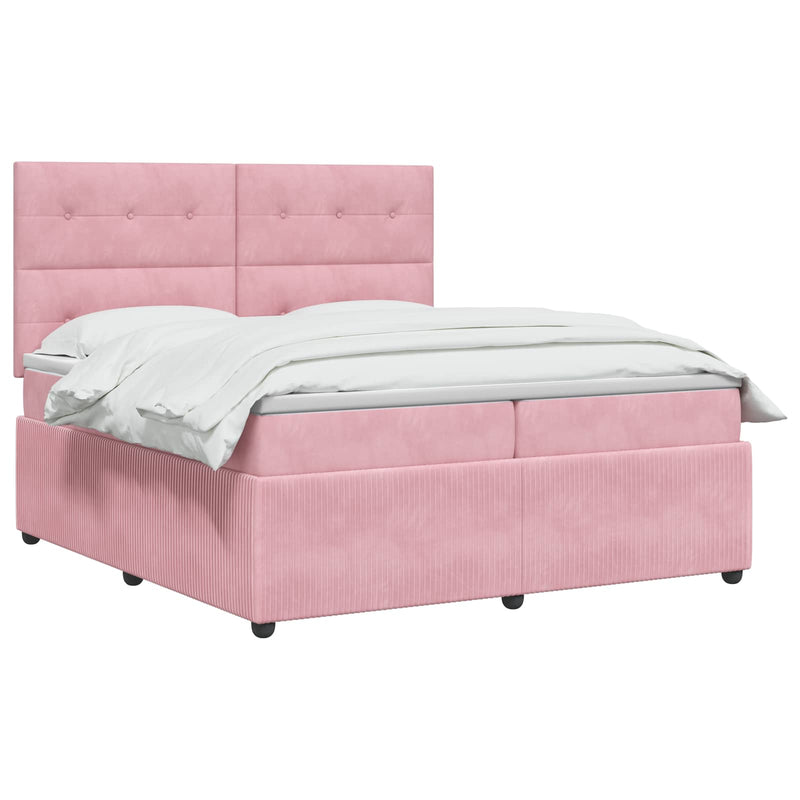 Pat boxspring cu saltea cu headboard Roz 200 x 200 cm Catifea