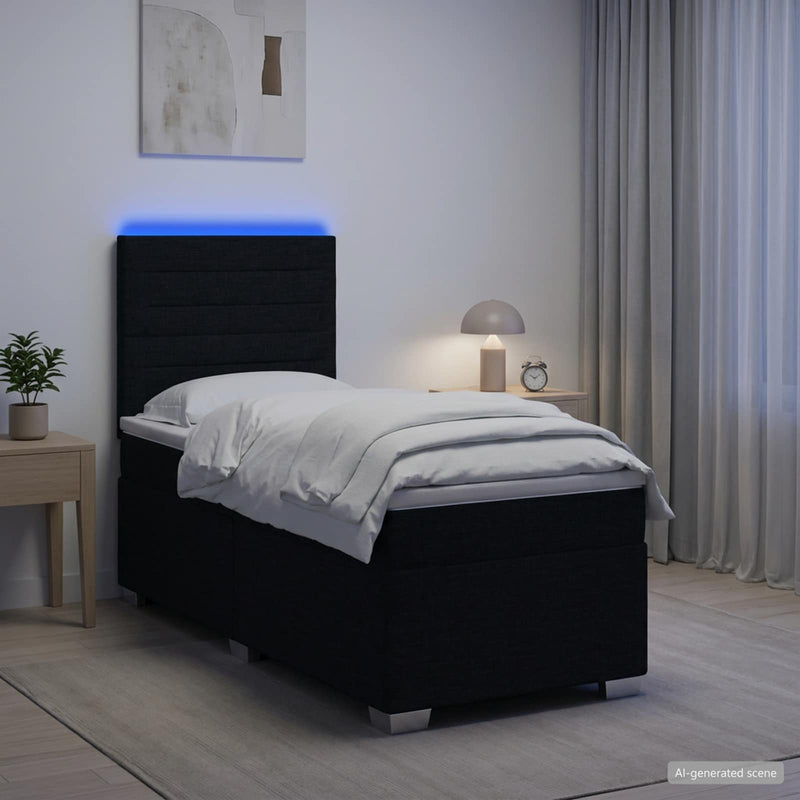 Pat boxspring cu saltea cu benzi LED Negru 80 x 200 cm Țesătură
