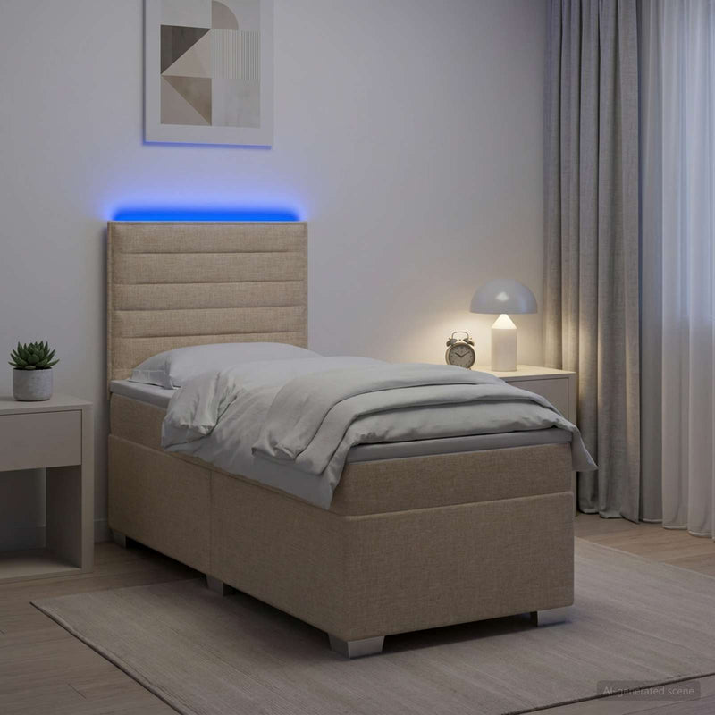 Pat boxspring cu saltea cu benzi LED Crem 100 x 200 cm Țesătură