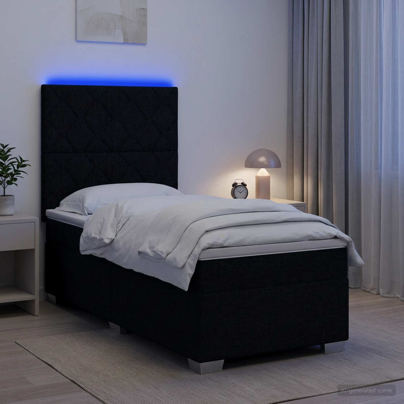Pat boxspring cu saltea cu benzi LED Negru 80 x 200 cm Țesătură