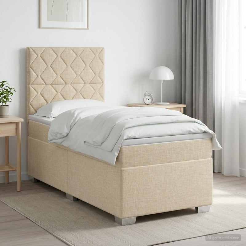 Pat boxspring cu saltea cu benzi LED Crem 80 x 200 cm Țesătură