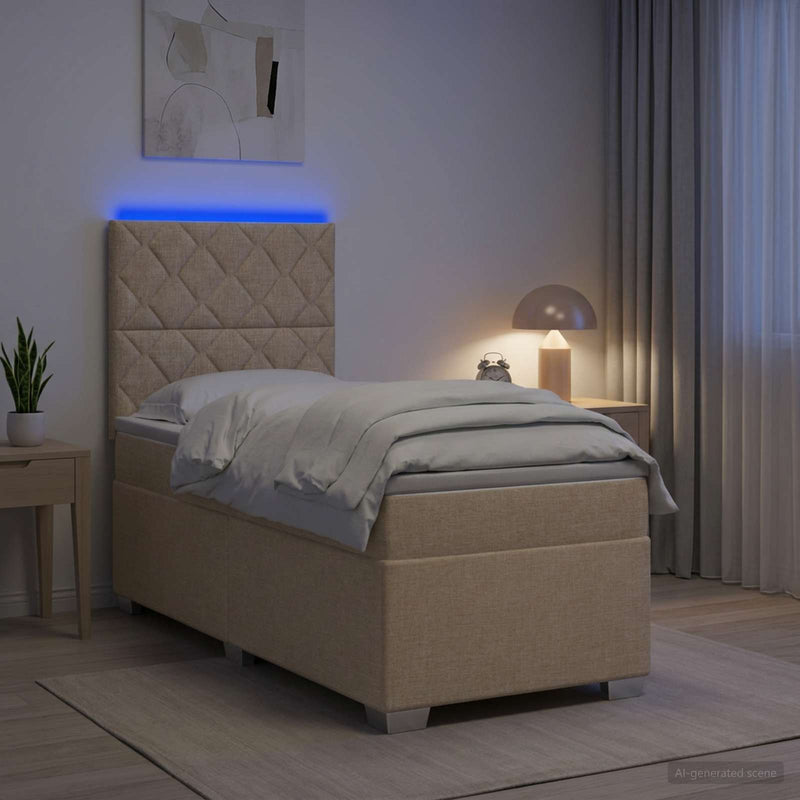 Pat boxspring cu saltea cu benzi LED Crem 80 x 200 cm Țesătură