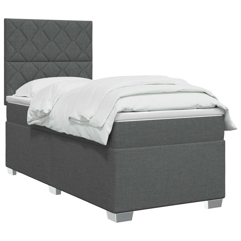 Pat boxspring cu saltea Gri închis 90 x 190 cm Țesătură