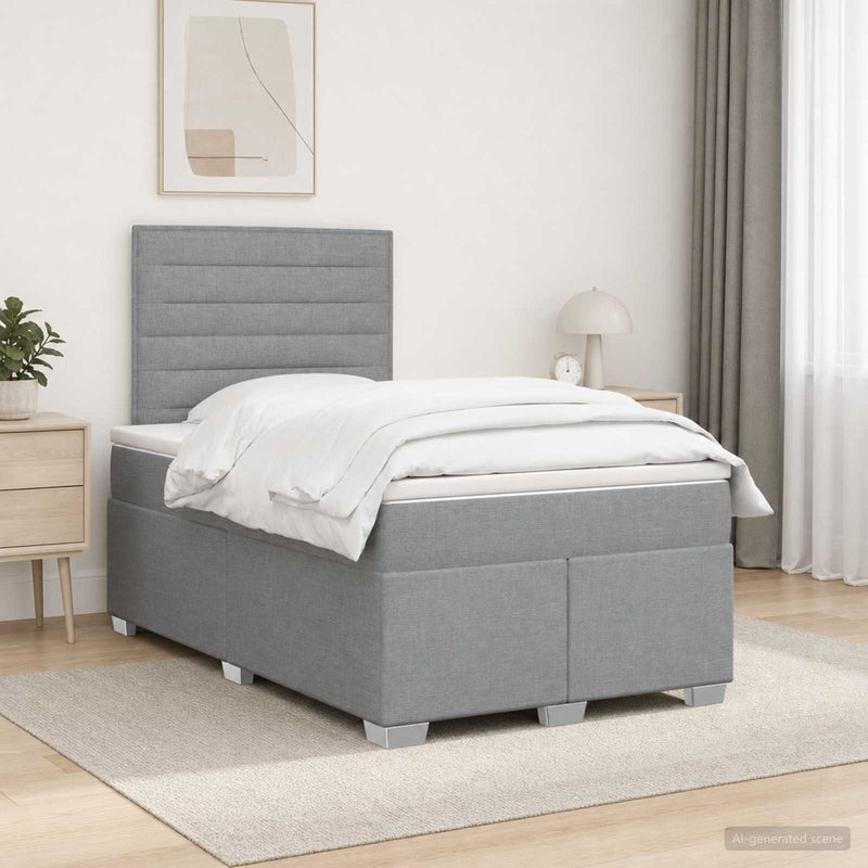 Pat boxspring cu saltea Gri deschis 120 x 200 cm Țesătură