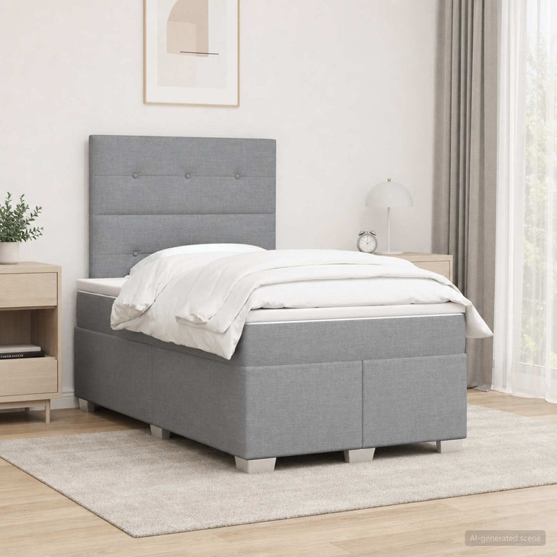 Pat boxspring cu saltea Gri deschis 120 x 190 cm Țesătură