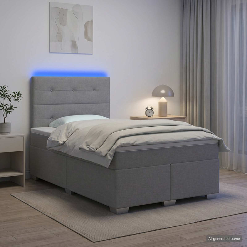 Pat boxspring cu saltea Gri deschis 120 x 190 cm Țesătură