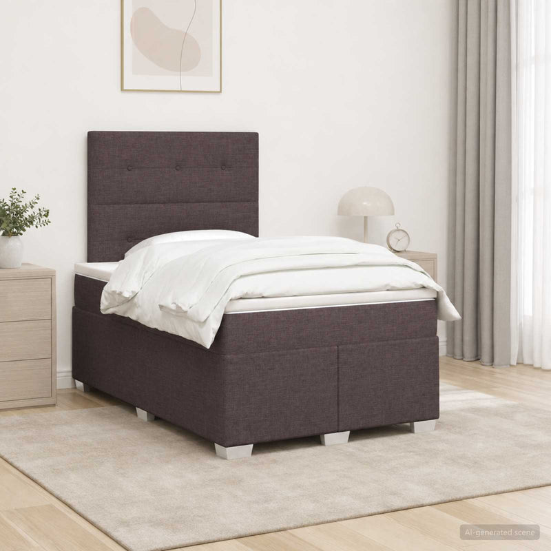 Pat boxspring cu saltea Maro închis 120 x 190 cm Țesătură