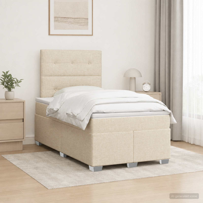 Pat boxspring cu saltea cu benzi LED Crem 120 x 190 cm Țesătură