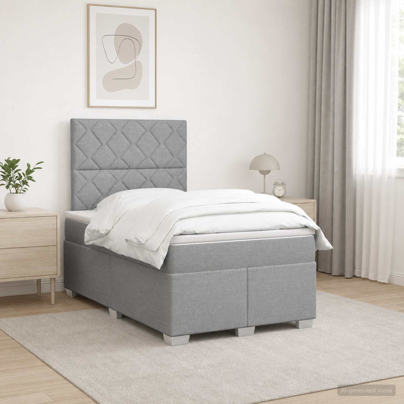 Pat boxspring cu saltea Gri deschis 120 x 200 cm Țesătură