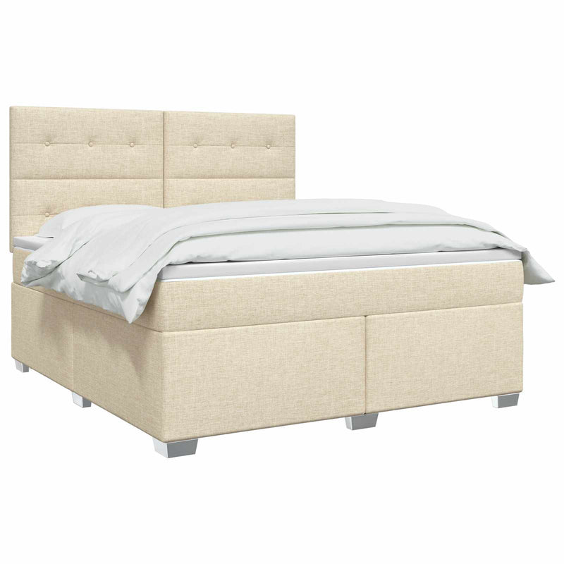 Pat boxspring cu saltea cu benzi LED Crem 140 x 200 cm Țesătură