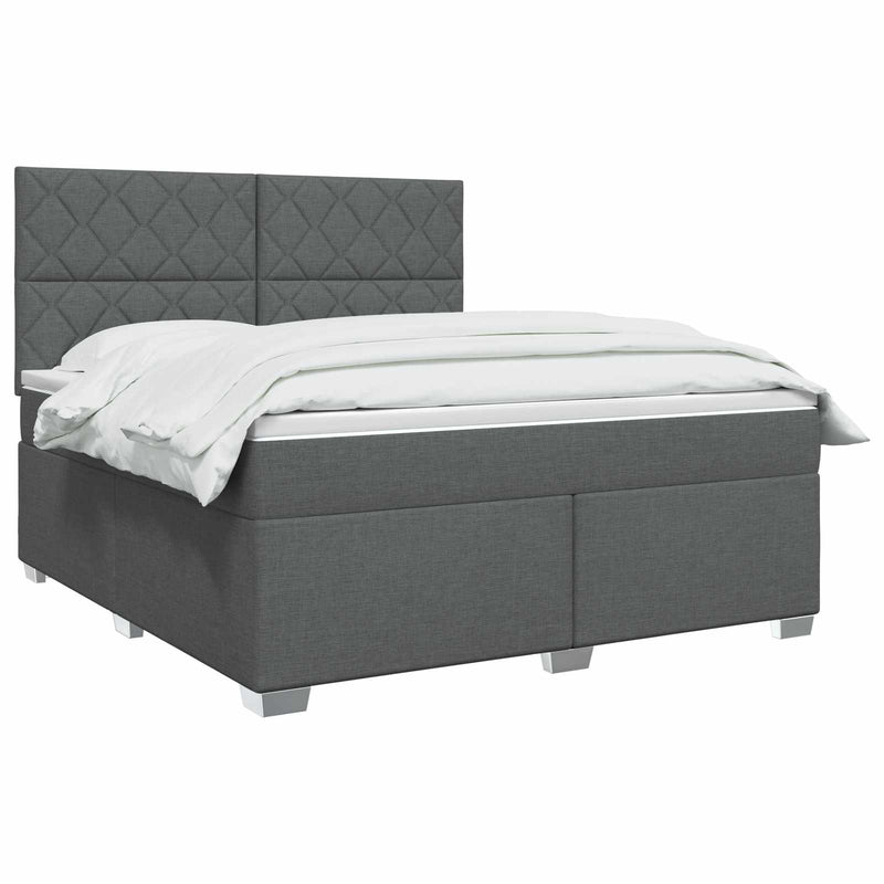 Pat boxspring cu saltea Gri închis 140 x 200 cm Țesătură