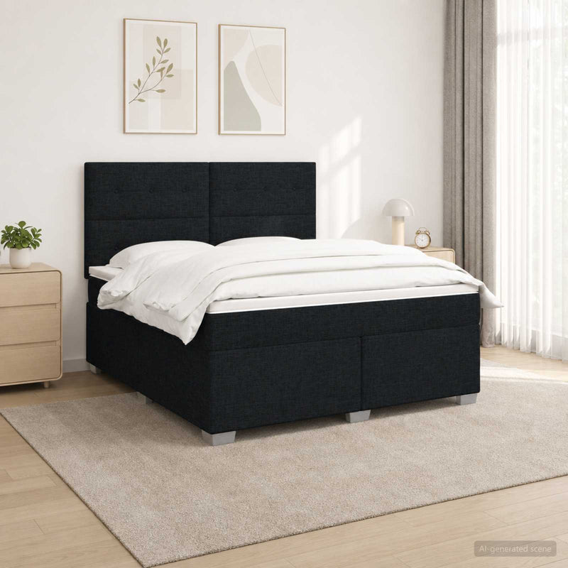 Pat boxspring cu saltea Negru 180 x 200 cm Țesătură