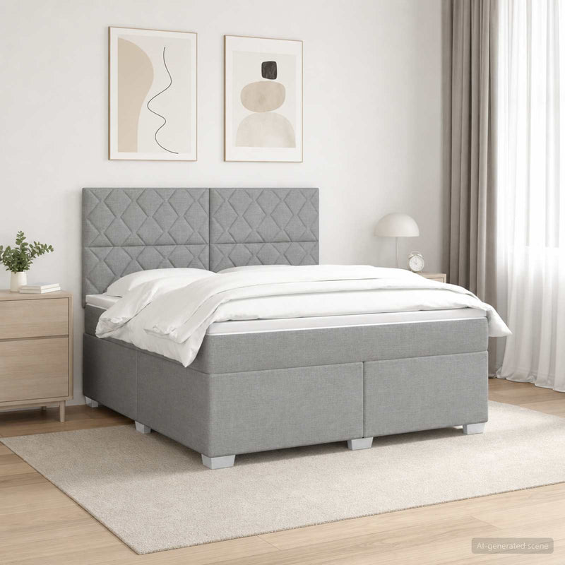 Pat boxspring cu saltea Gri deschis 140 x 190 cm Țesătură