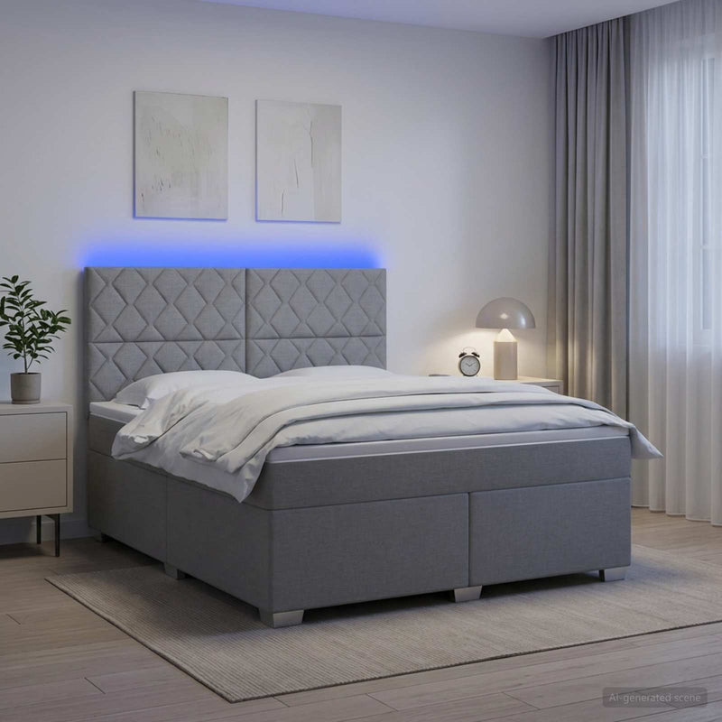 Pat boxspring cu saltea Gri deschis 140 x 190 cm Țesătură