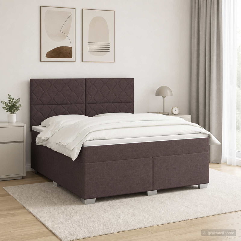 Pat boxspring cu saltea Maro închis 140 x 190 cm Țesătură